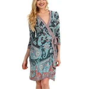 BCBGMaxAzria Wrap Dress Adele Paisley Printed Tahiti Blue Mini dress Small 4 / 6